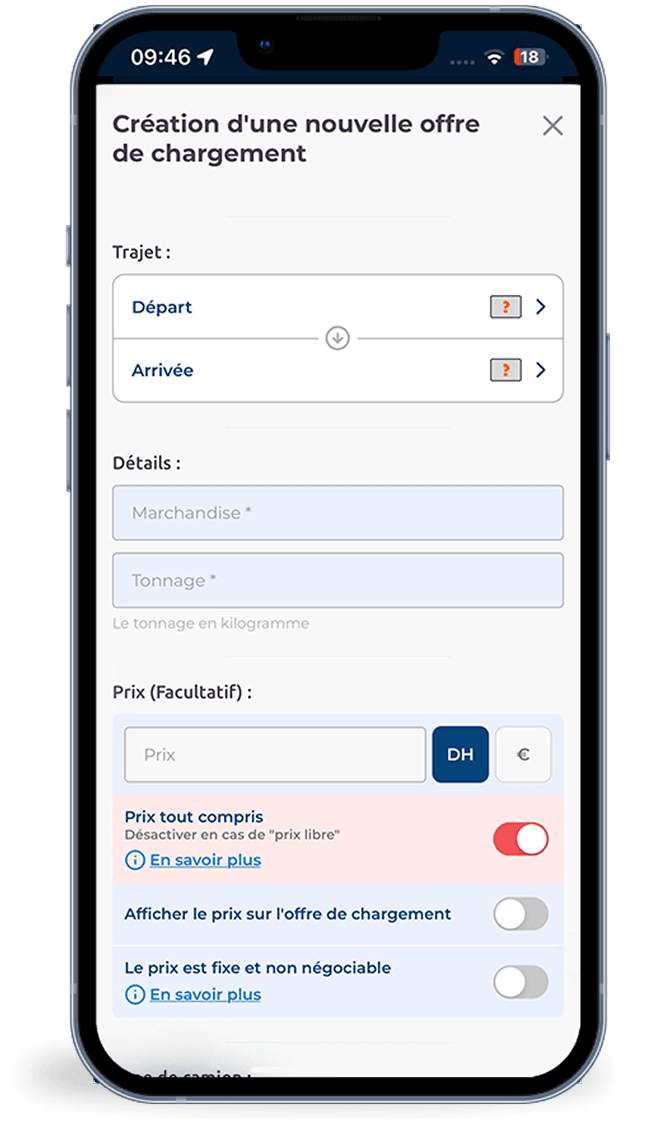 Publiez votre offre de chargement en quelques clics.